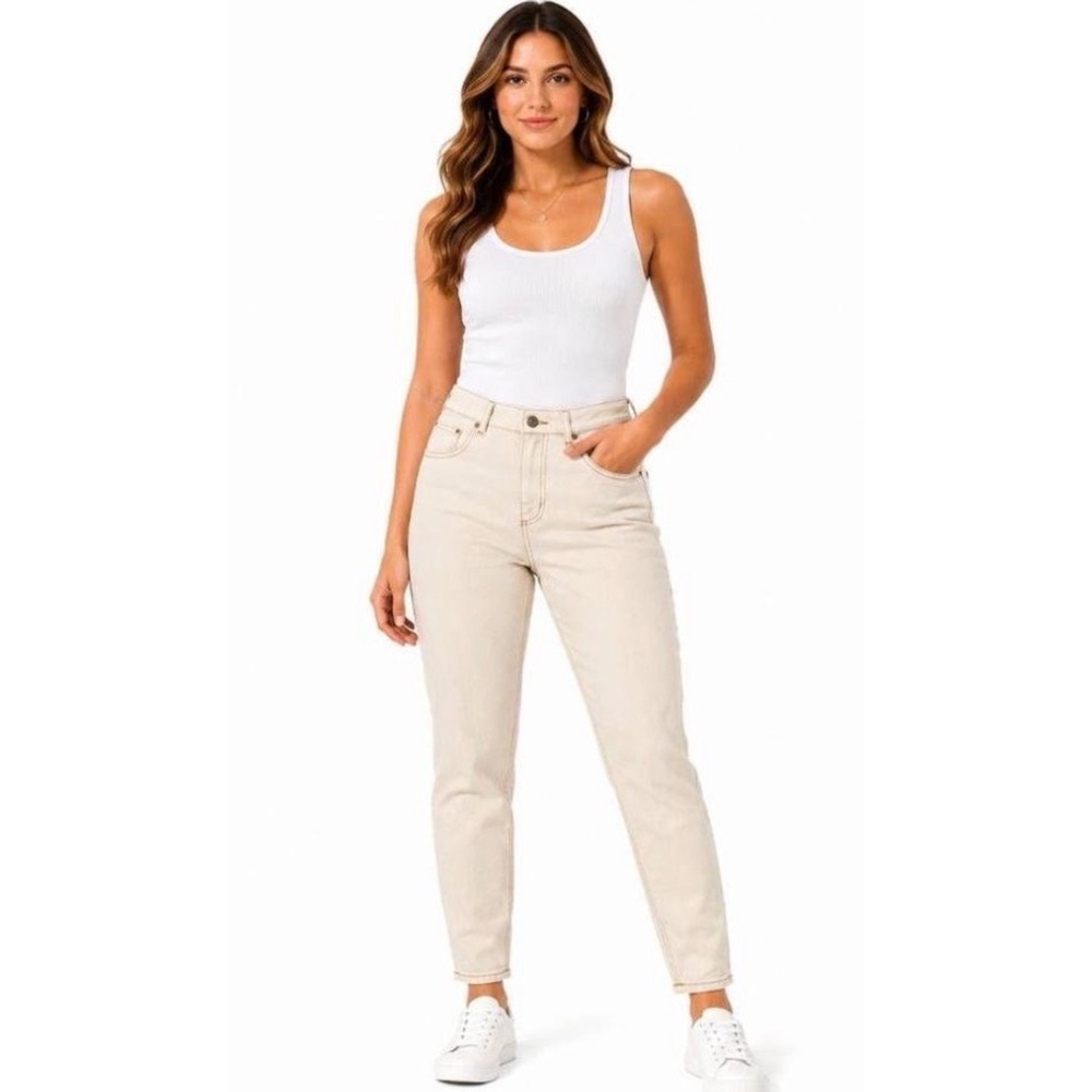 Abercrombie & Fitch The Mom High Rise Jeans Cream Off White Size 34 18L